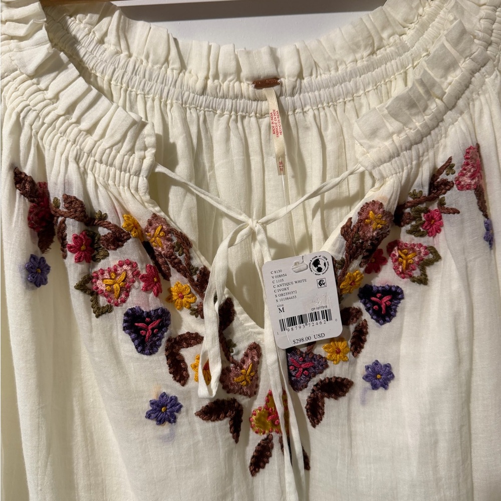 Free People Cream Maxi Dress with Multicolor Floral Embroidery 🔥Beautiful🔥 SizeM - Picture 3 of 8